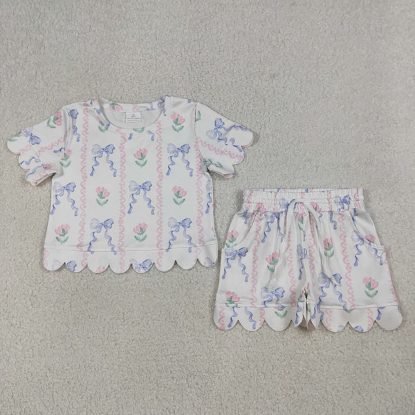 GSSO3272 RTS kids clothes flower print girl summer clothing set summer shorts set