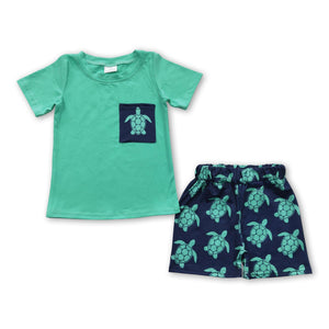 C9-4 boy clothes summer pocket green turtle set-promotion 2024.5.11 $5.5