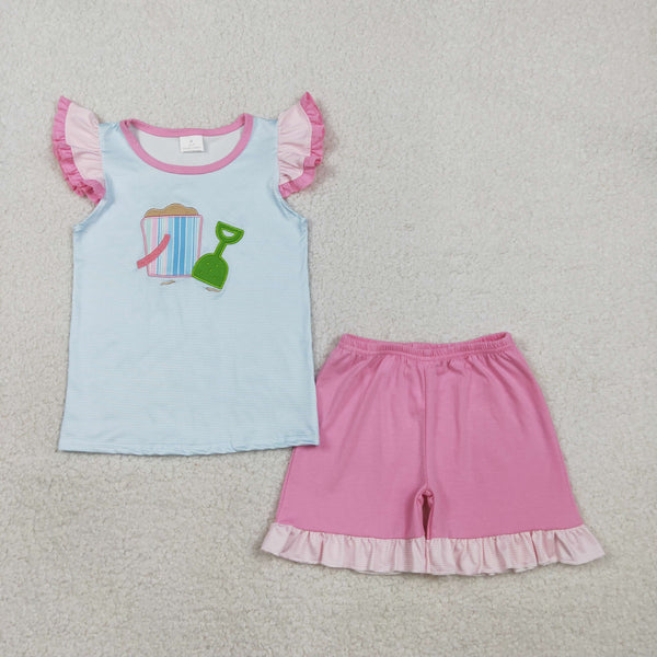 GSSO2991 RTS baby girl clothes beach embroidery toddler girl summer outfit