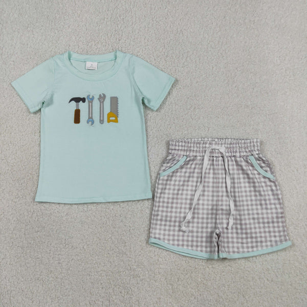 BSSO1666 RTS baby boy clothes toolbox toddler boy summer embroidery outfit summer shorts set
