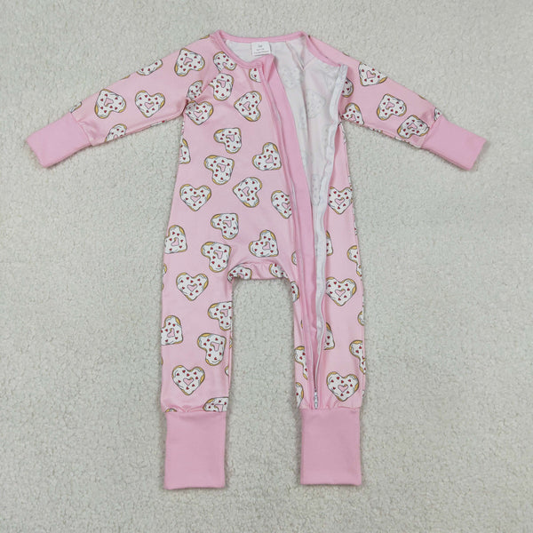 LR2960 RTS baby girl clothes donuts print toddler girl Valentine's Day romper zip romper