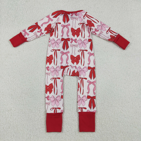 LR2780 RTS baby girl clothes bows girl valentine winter romper zip romper
