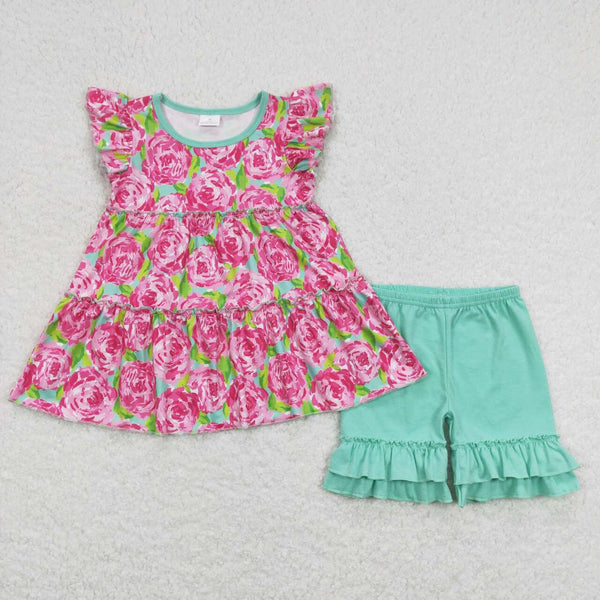 GT0475 baby girl clothes floral rose pink flower girl summer top
