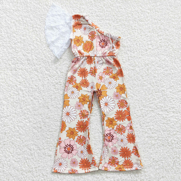 SR0211 kids clothes girls summer cold shouder floral jumpsuit