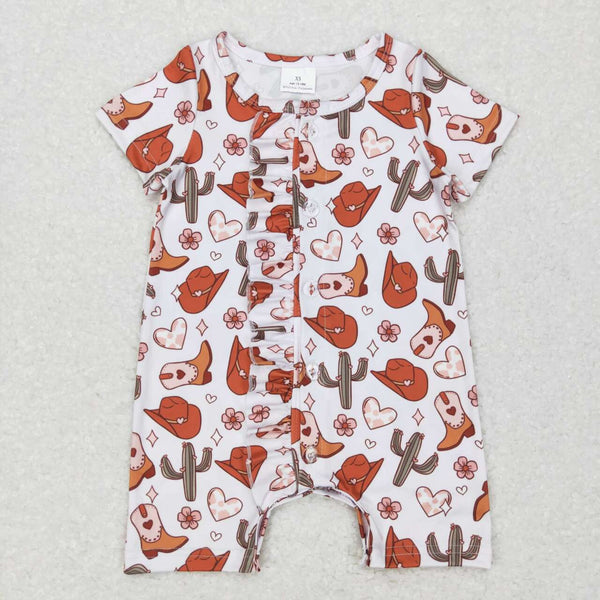 SR0522 baby girl clothes western hat girl summer romper