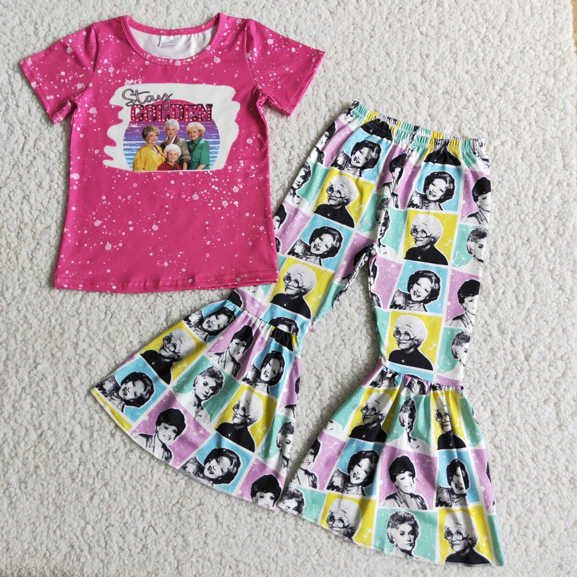 E4-13 Girl Fall Spring Hot Pink Stay Short Sleeve Set-promotion 2024.7.20 $2.99