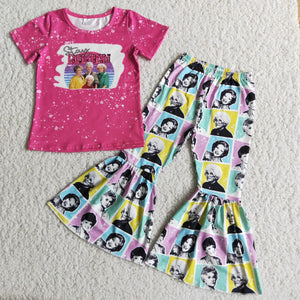 E4-13 Girl Fall Spring Hot Pink Stay Short Sleeve Set-promotion 2024.7.20 $2.99