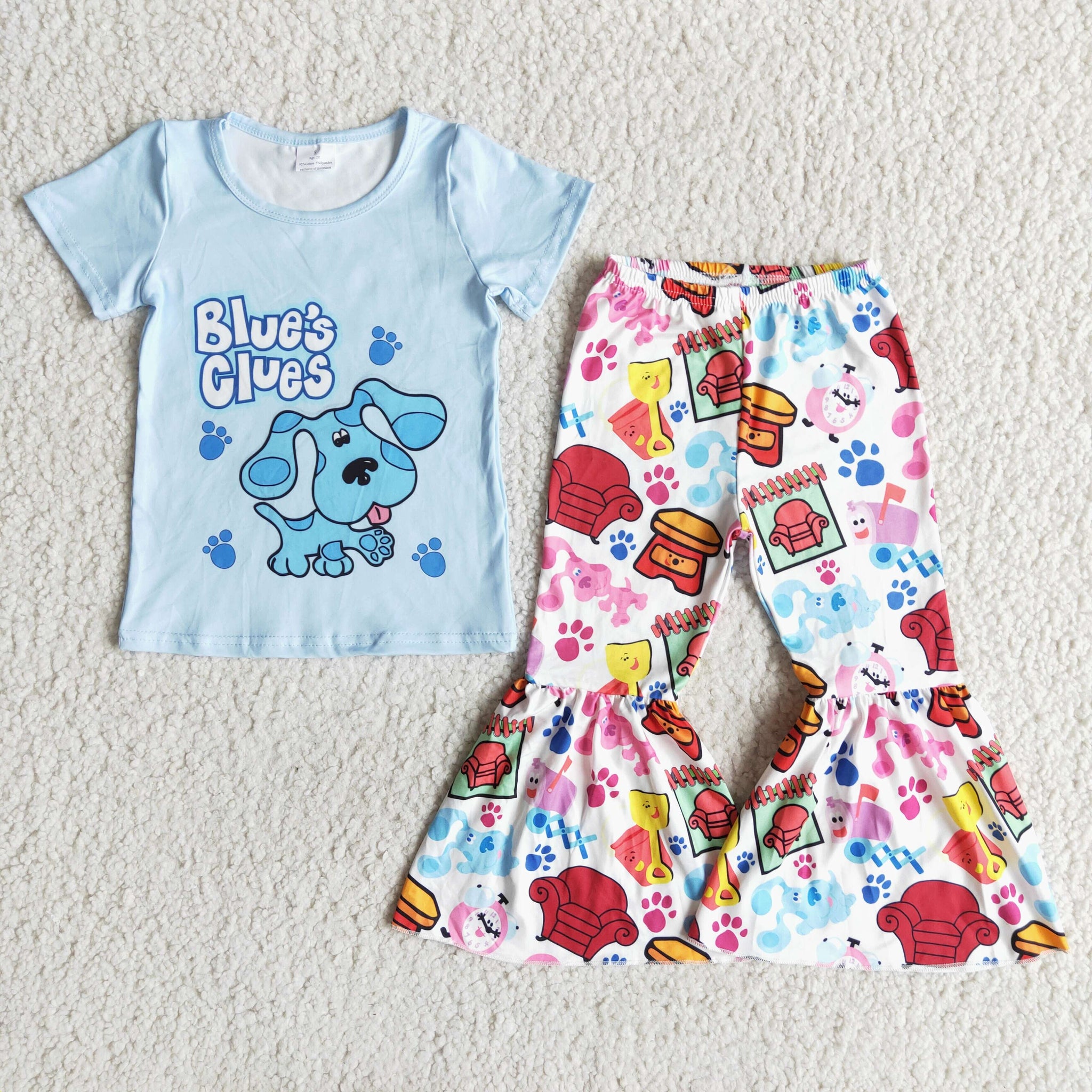 E8-5 girl blue cartoon short sleeve spring fall set-promotion 2024.2.24