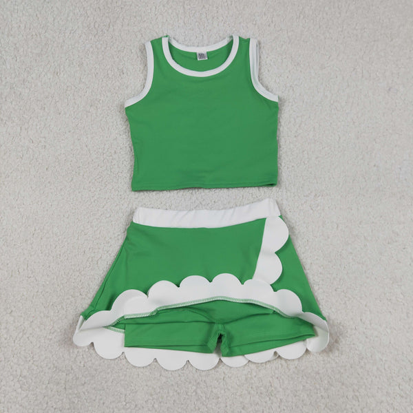 GSD4025 RTS toddler clothes green scalloped girl summer yoga set sports outfit