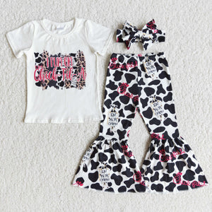 E7-2 girl cow fall spring short sleeve set-promotion 2024.2.24