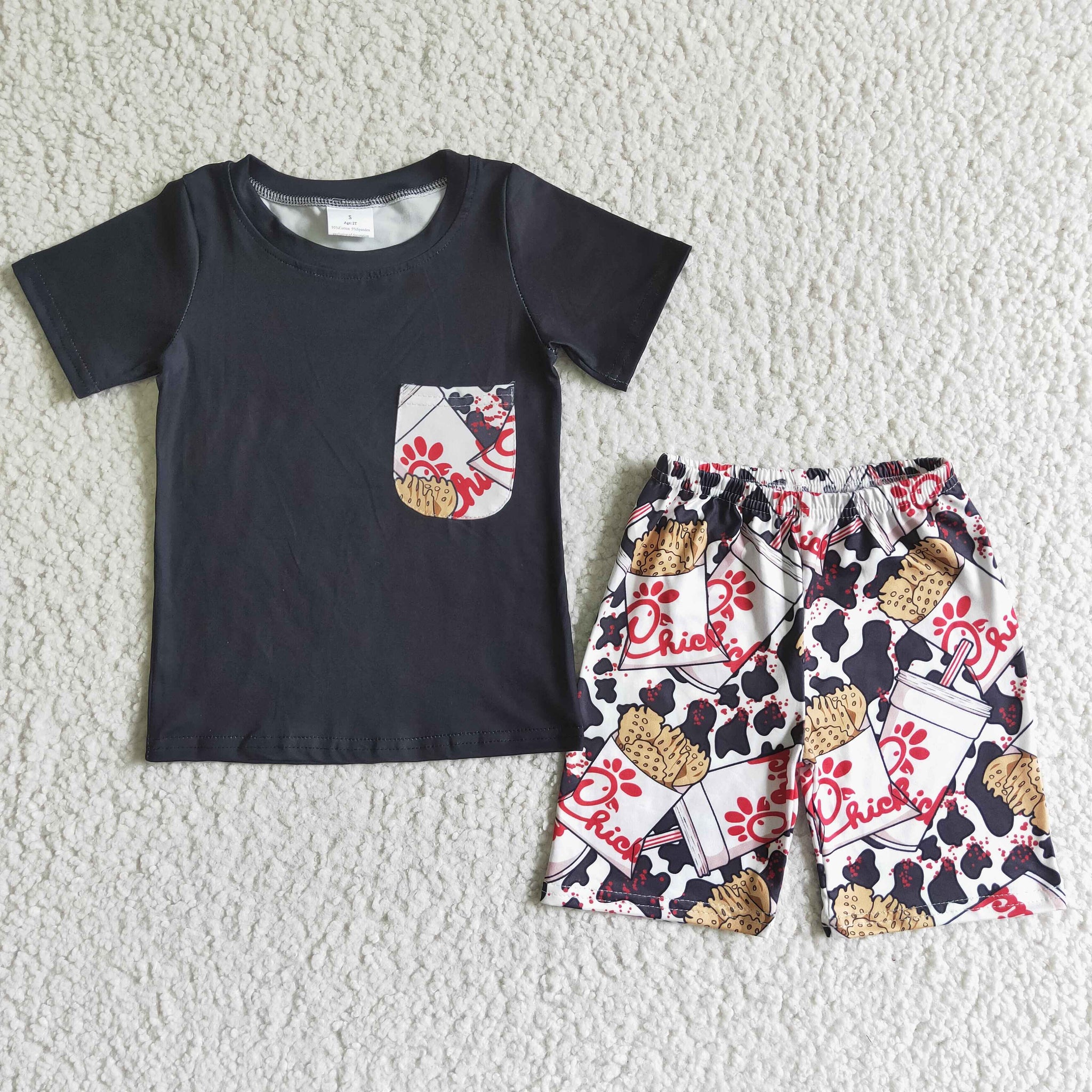 BSSO0079 boy summer black pocket set