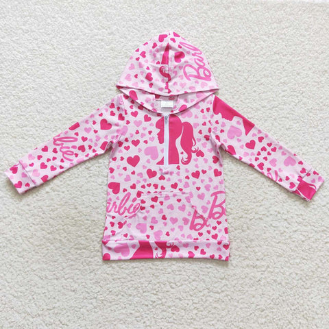 GT0289 baby girl clothes hot pink girl winter hoodies top