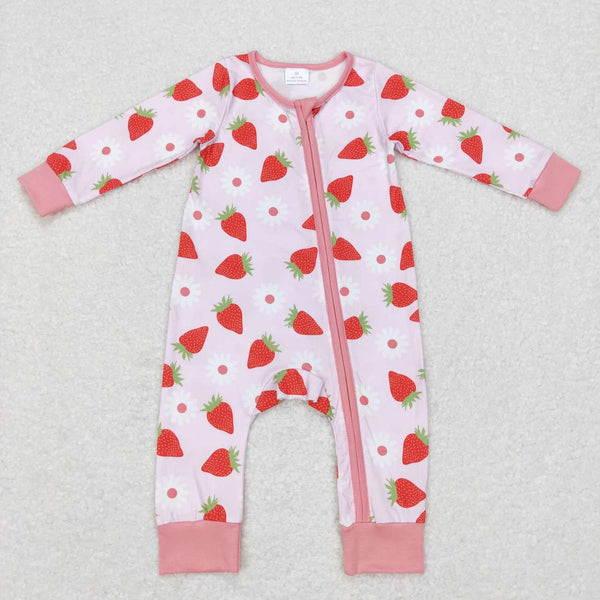 LR0795 baby girl clothes strawberry zipper winter romper
