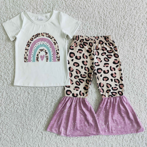 GSPO0036 kids clothing leopard rainbow short sleeve fall spring set-promotion 6.1 $5.5