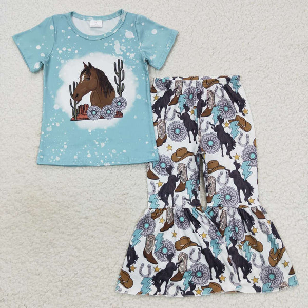 GSPO0831 RTS  toddler girl clothes horse western girl bell bottom outfit