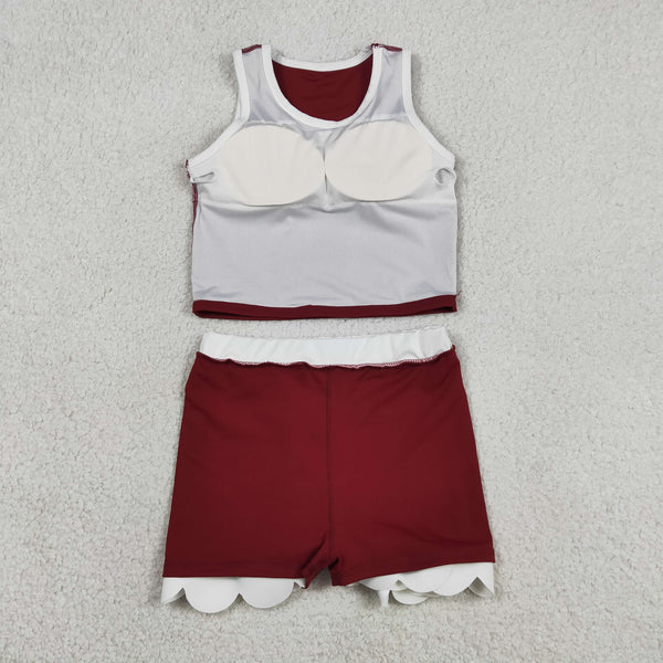 GSD4027 RTS toddler clothes red girl summer yoga set quick dry sports outfit