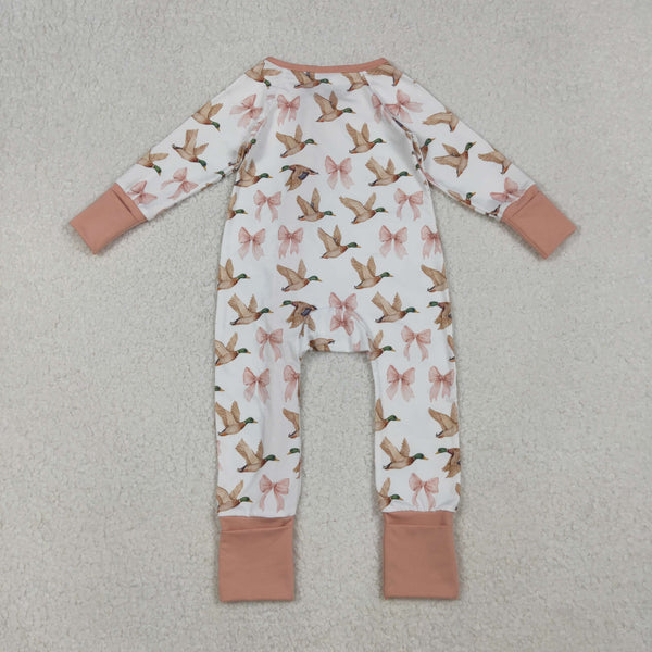 LR2545 RTS baby girl  clothes mallard bows girl  winter romper zip romper