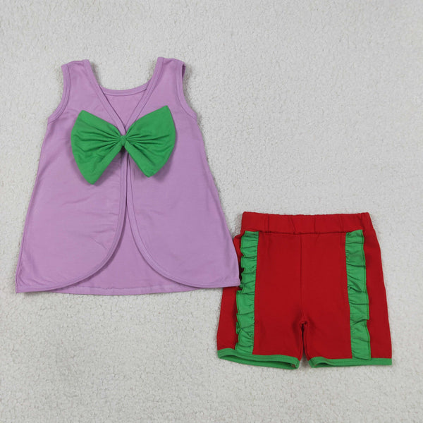 GSSO3465 RTS kids clothes purple cotton girl summer outfit  clothing set summer shorts set