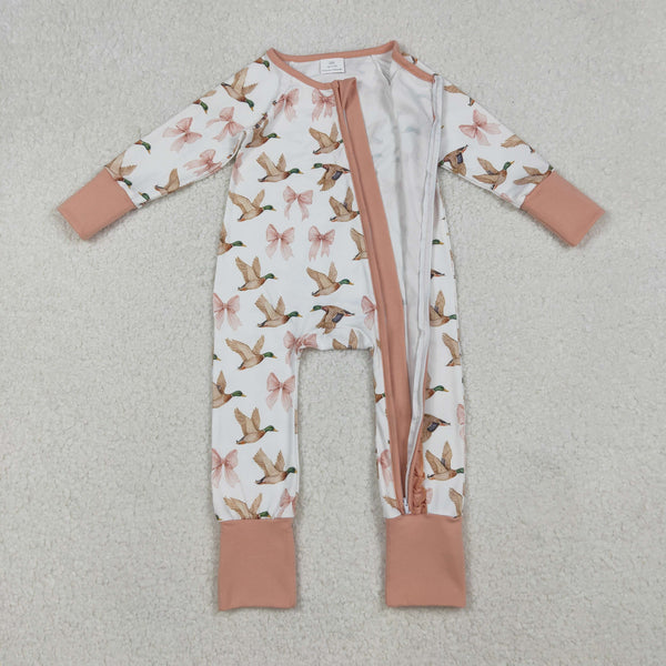 LR2545 RTS baby girl  clothes mallard bows girl  winter romper zip romper
