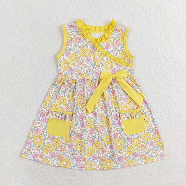 GSD1216 RTS baby girl clothes yellow floral toddler girl summer dress