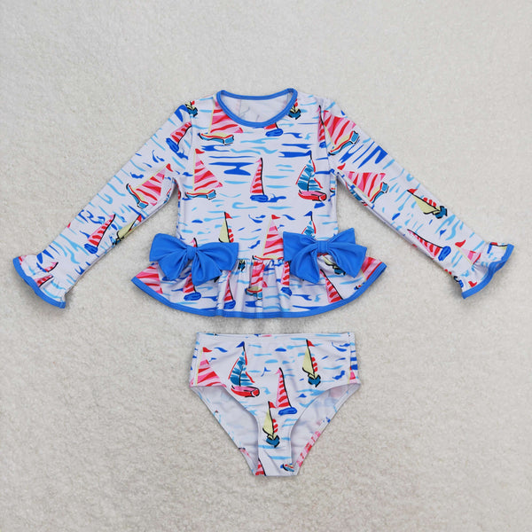 S0276 RTS baby girl clothes sailboat girl summer swimsuit infant swim wear 1