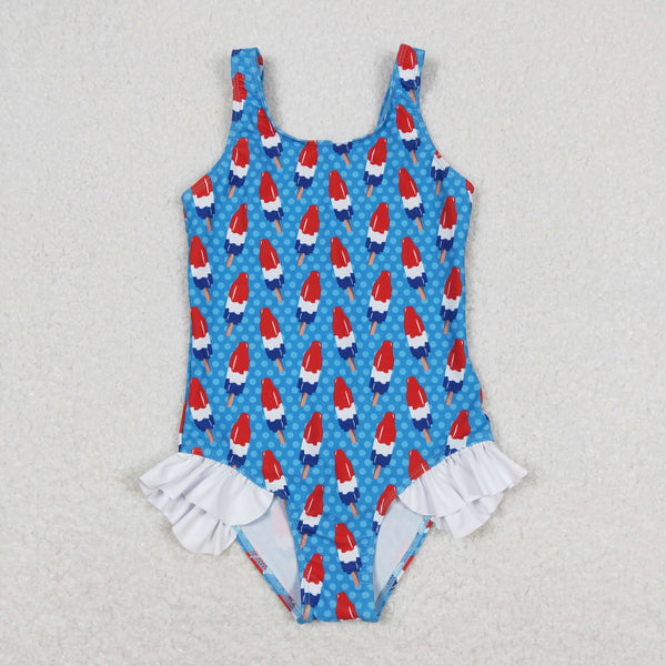 S0217 baby girl clothes ice cream 4th of July patriotic summer swimsuit