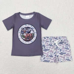 BSSO0324 baby boy clothes deer  boy summer shorts set