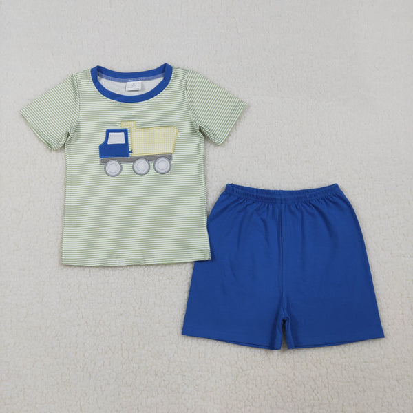 BSSO1833 RTS baby clothes truck embroidery toddler boy summer outfit summer shorts set