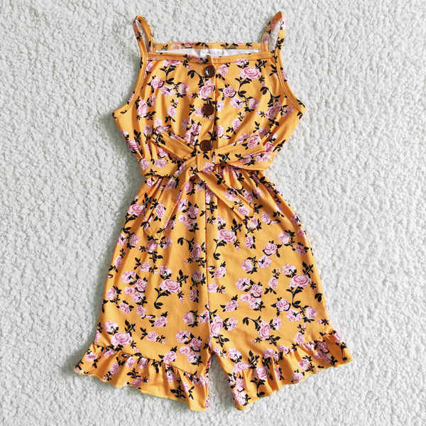 girl clothing summer jumpsuit overalls yellow flower