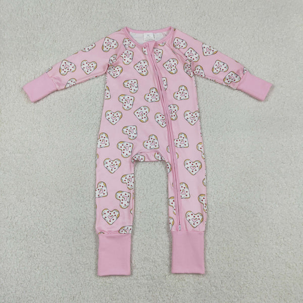 LR2960 RTS baby girl clothes donuts print toddler girl Valentine's Day romper zip romper