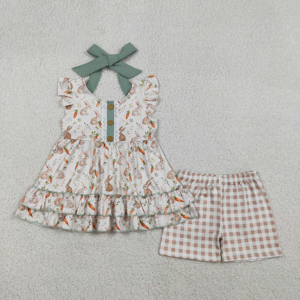 GSSO2980 RTS baby girl clothes rabbit print toddler girl summer outfit easter Clothing Set