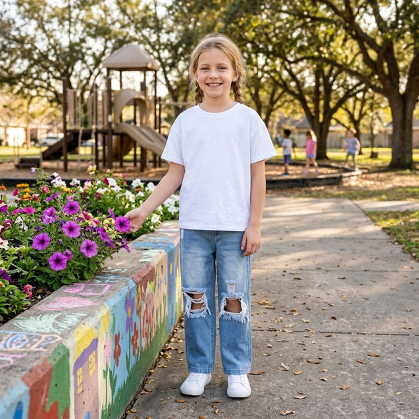 RTS D4-16 toddler kids distressed ripped denim straight jeans