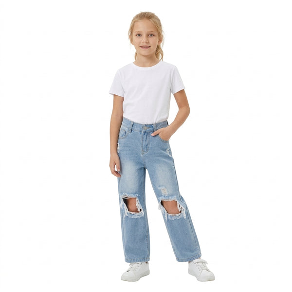 RTS D4-16 toddler kids distressed ripped denim straight jeans