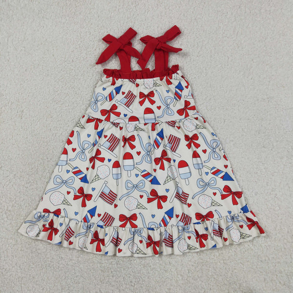 GSD3723 RTS kids girl clothes bows girl 4th of July summer dress