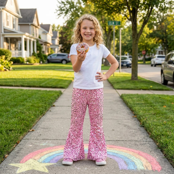 RTS D5-27 toddler kids pink sequin flare pants