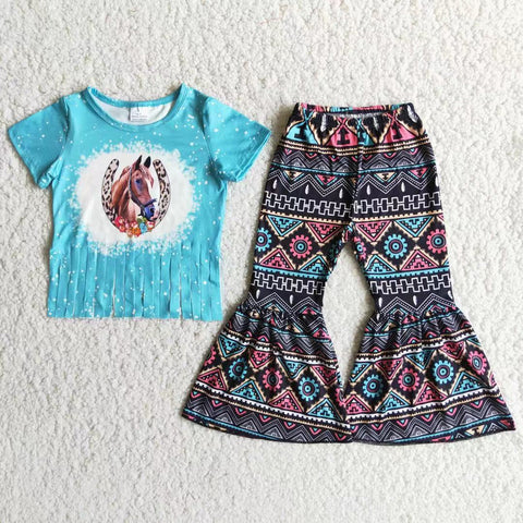 D6-13 Kids clothing horse tassel blue fall spring set-promotion 2024.7.20 $2.99