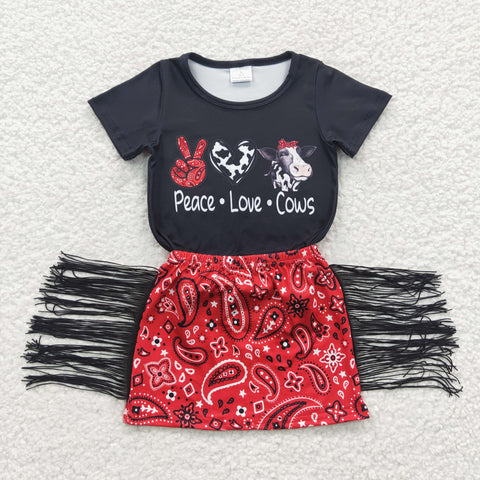 GSD0302 baby girl clothes cow black tassel girl summer shirt set-promotion 2024.6.8 $5.5