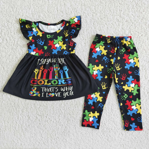 D8-20 toddler girl clothes fall spring black colors puzzle set-promotion 2024.7.20 $2.99