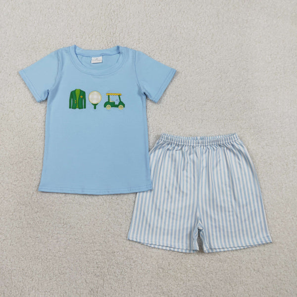 BSSO1696 RTS baby boy clothes golf embroidery toddler boy summer embroidery outfit summer shorts set