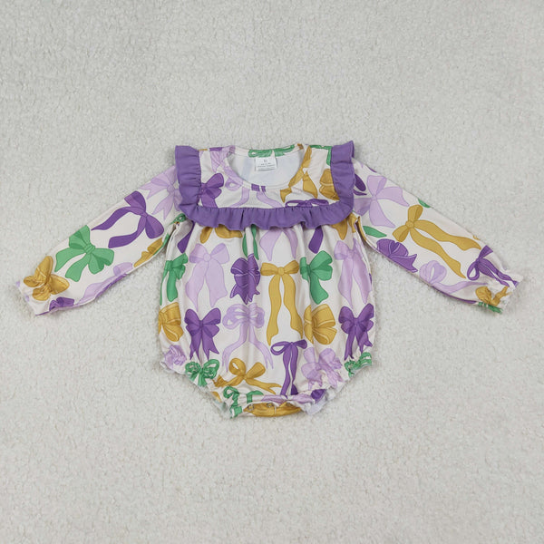 LR2642 RTS baby girl clothes bows girl mardi gras winter bubble