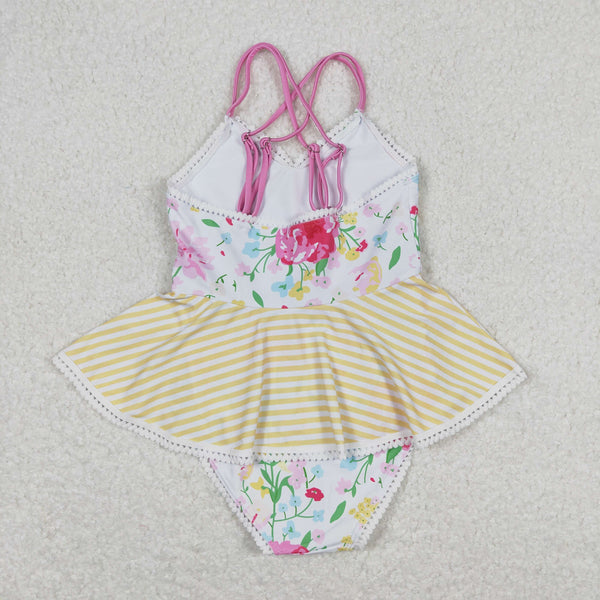 S0250 baby girl clothes pink floral girl summer swimsuit beath wear
