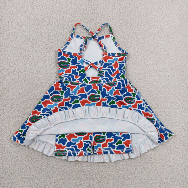 GSD3589 RTS toddler clothes  state camo print girl yoga summer dress sports clothing