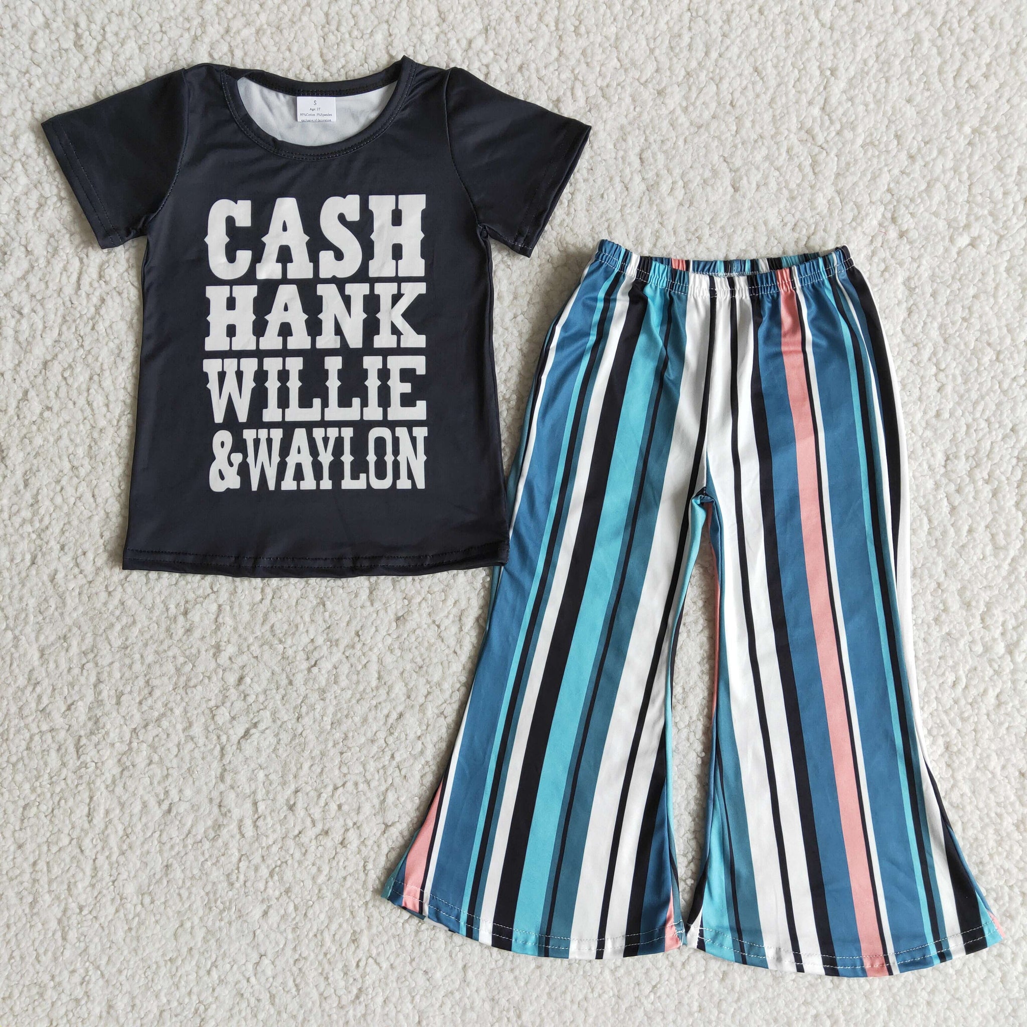 B1-18 girl clothes black cash bell bottom spring fall set-promotion $2.99 2024.4.27