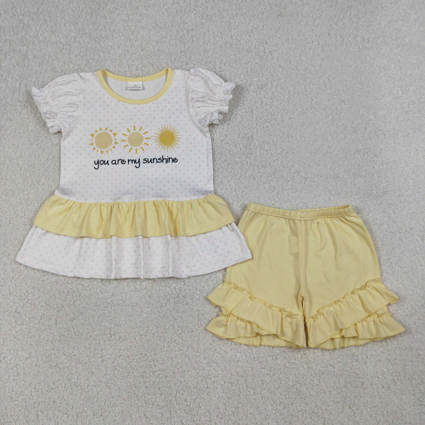 GSSO2947 RTS baby girl clothes sunshine print toddler girl summer outfit summer shorts set