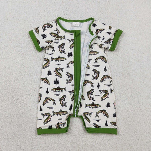 SR3095 RTS baby boy clothes fishing boy summer romper zip romper