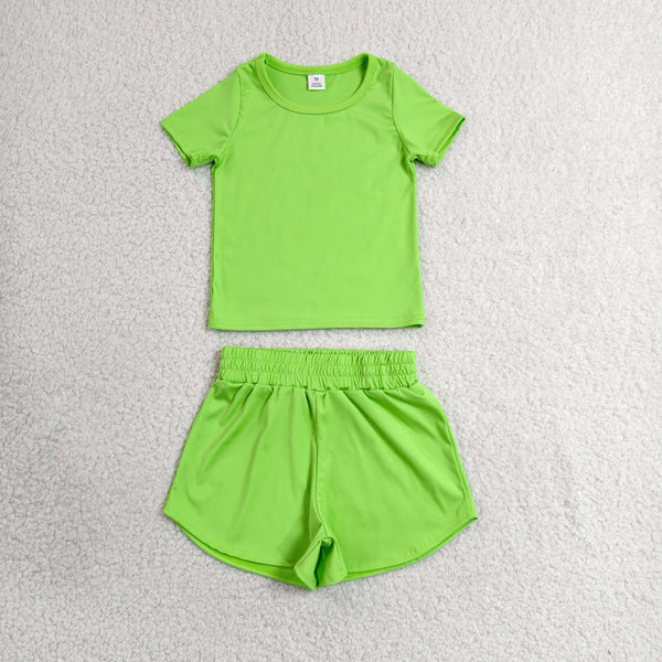 GSSO3767 RTS baby girl clothes green toddler girl yoga summer outfit sports clothing set