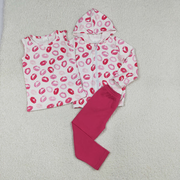 RTS GLP3120 3pcs toddler girl clothes kiss girl Valentine set