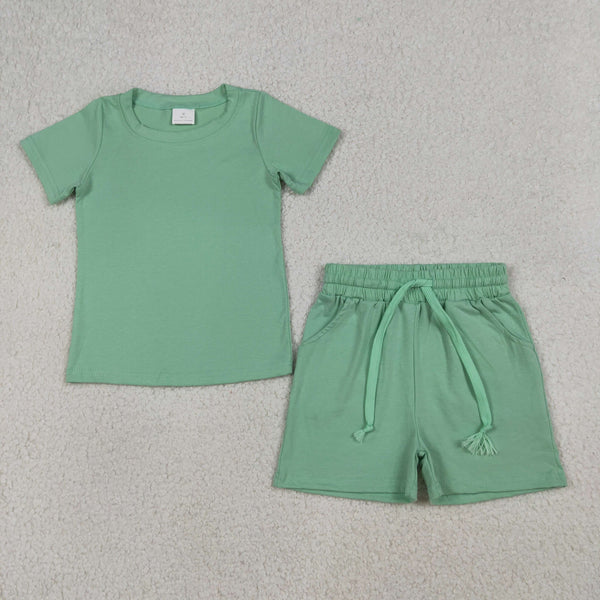 BSSO1886 RTS kids clothes green cotton summer shorts set boy summer outfit  clothing set