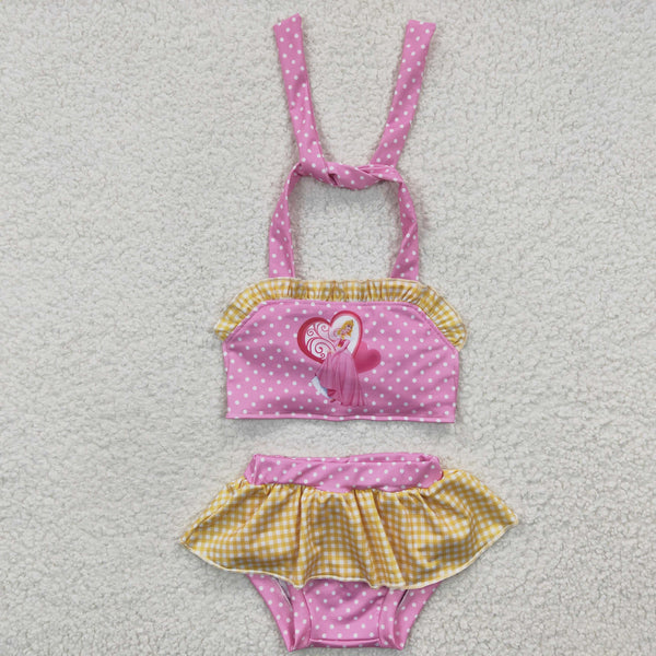 S0058 toddler girl clothes pink princess cartoon summer swimsuit