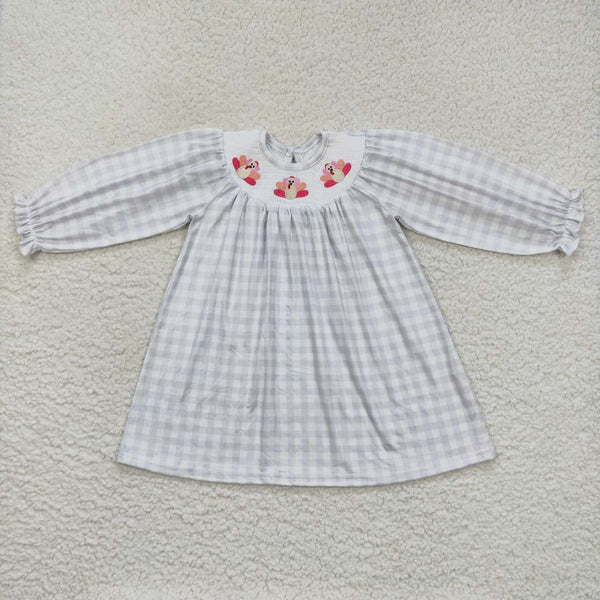 GLD0357 kids clothing girl smock girl embroidered turkey dress